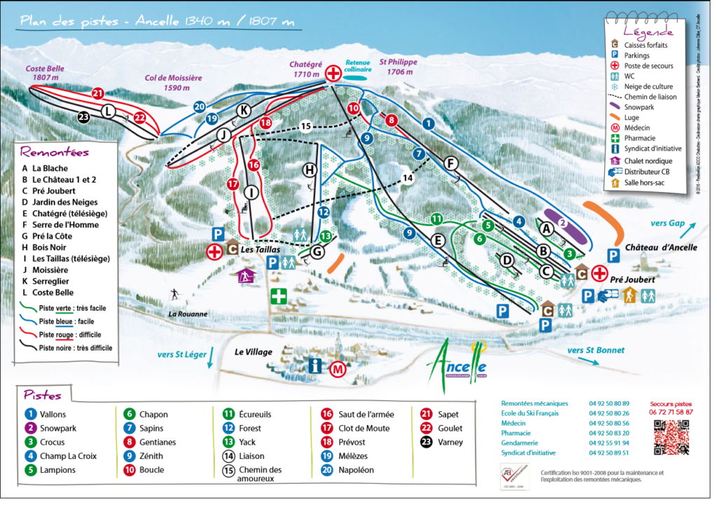 Plan des pistes de Ski Alpin à Ancelle